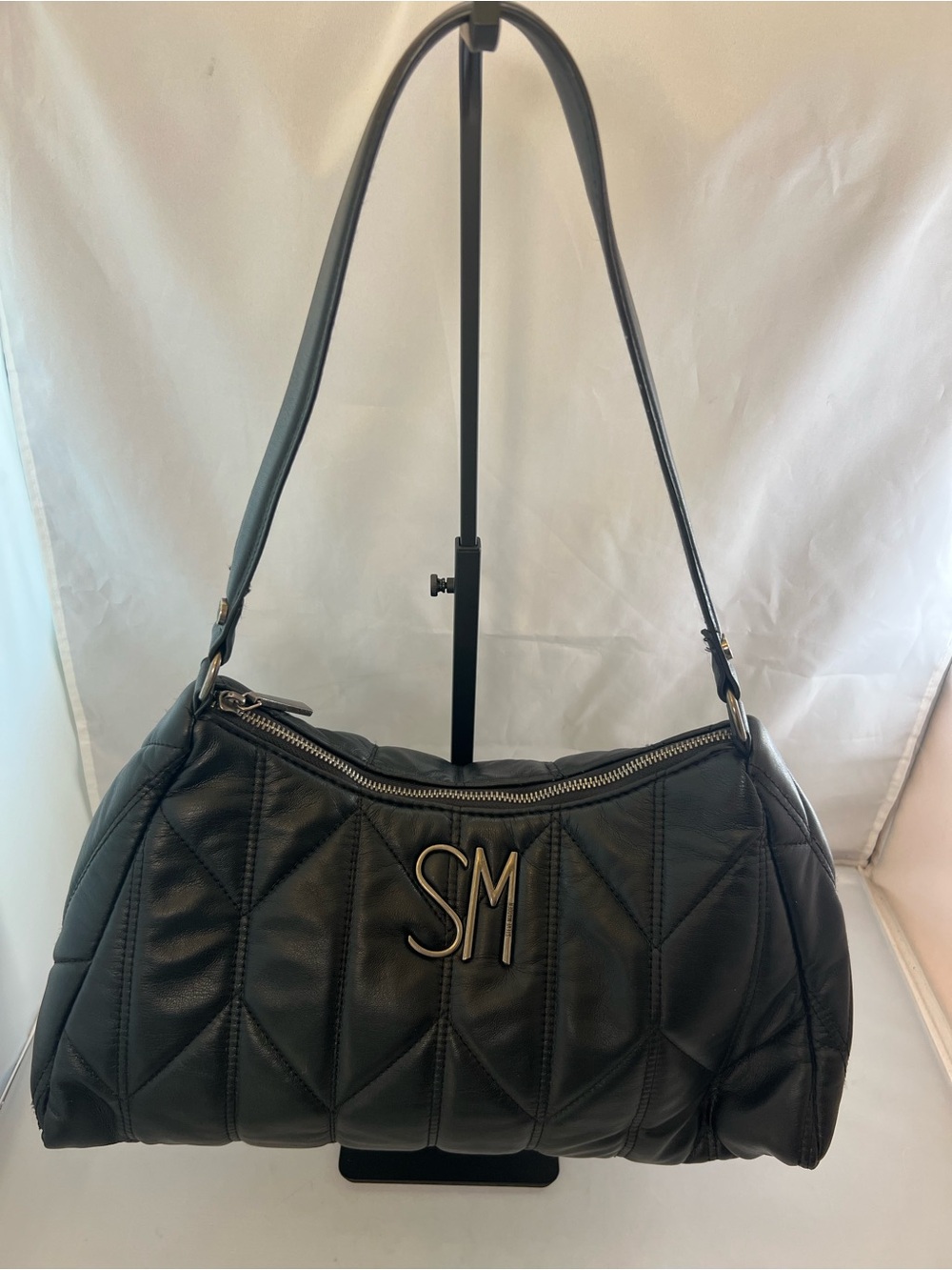 Steve Madden Black Quilted Shoulder Bag with SM Logo